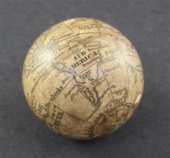 An early 19th century German pocket globe, possibly by Bauer for Sterne, 1.5in.